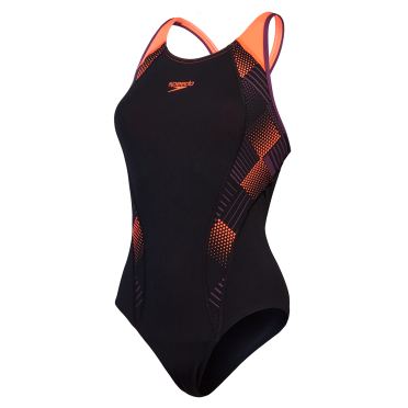 Speedo eco+ placem laneback zwart/paars dames 